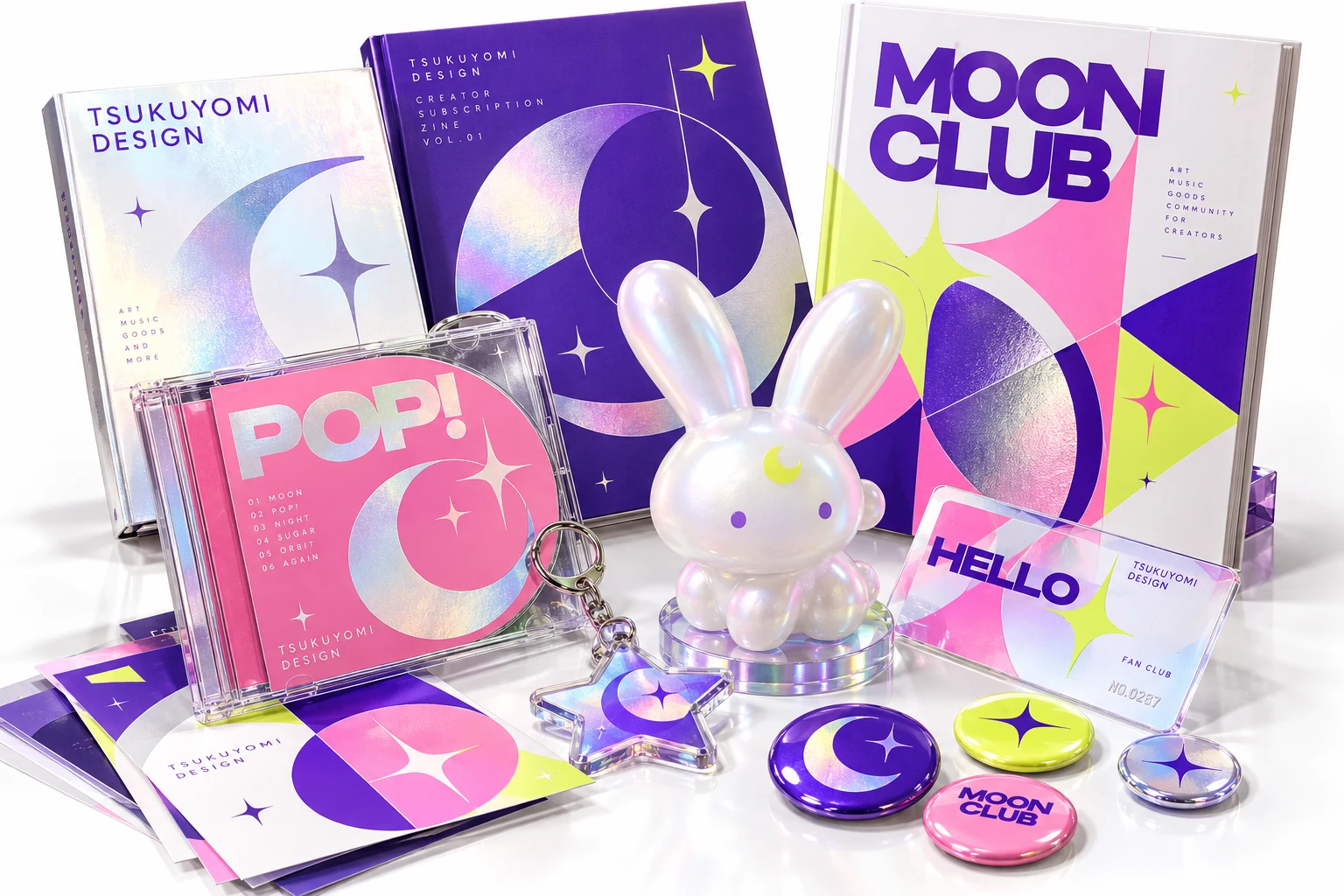 同じ世界観でデザインされた冊子、CD、カード、アクリルグッズの制作イメージ